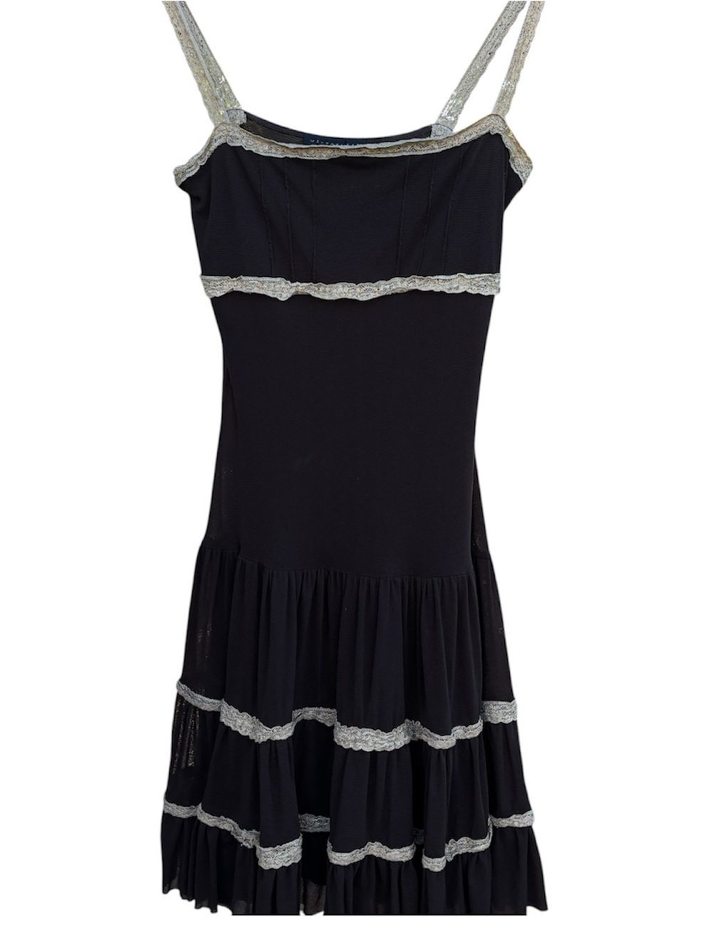 Weston Wear Brown Mini Dress with Lace Trim Vintage Y2K Gothic Size S